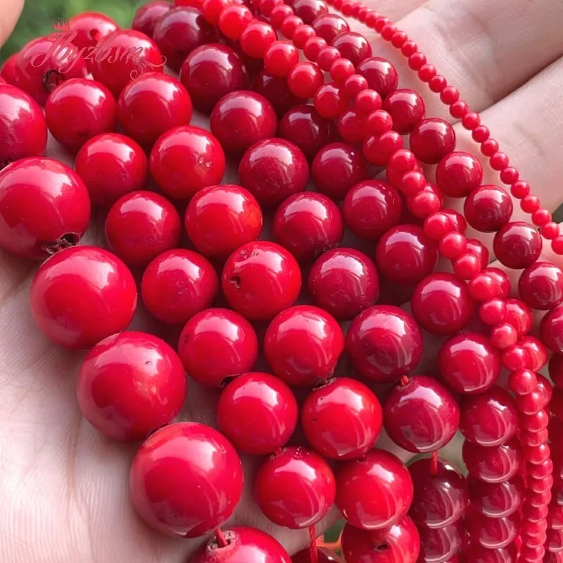 Natural Red Coral Round Shape Stone Beads Strand 15\
