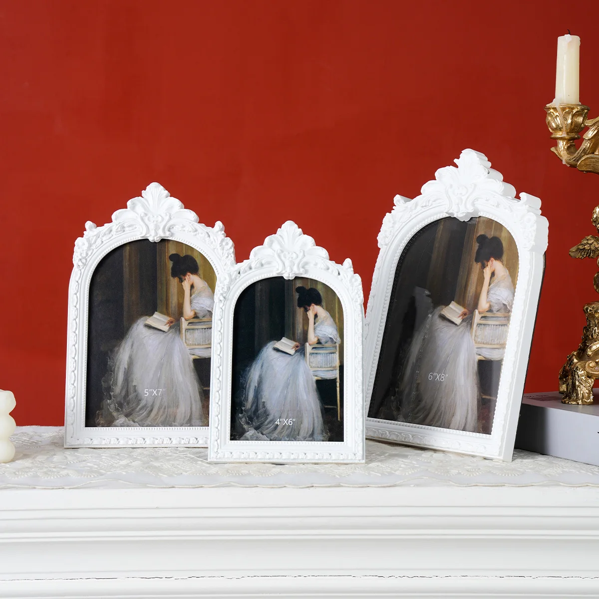 1PC, Retro Black/White Arched Lace Decorative Photo Frame, European-Style Antique Home Desktop Decoration Photo Display Frame