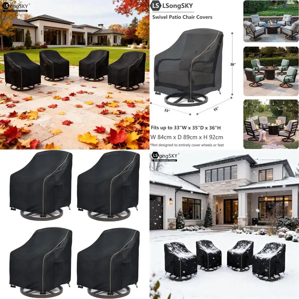 

Набор из 4 водонепроницаемых чехлов для вращающихся стульев для улицы, прочная защита мебели для патио, 33 Вт x 35 D x 36 часов, черный
