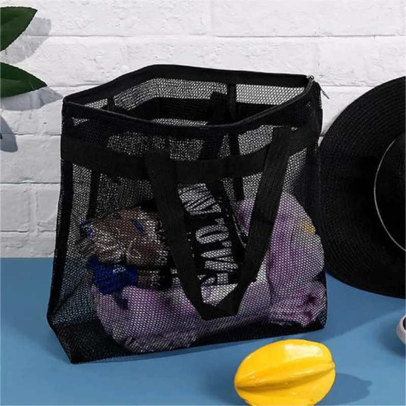 1PC Mesh Multi-pocket Swim Bag Portable Travel Storage Bag Tote Bath Polyester Beach Bag Clothes Organizer