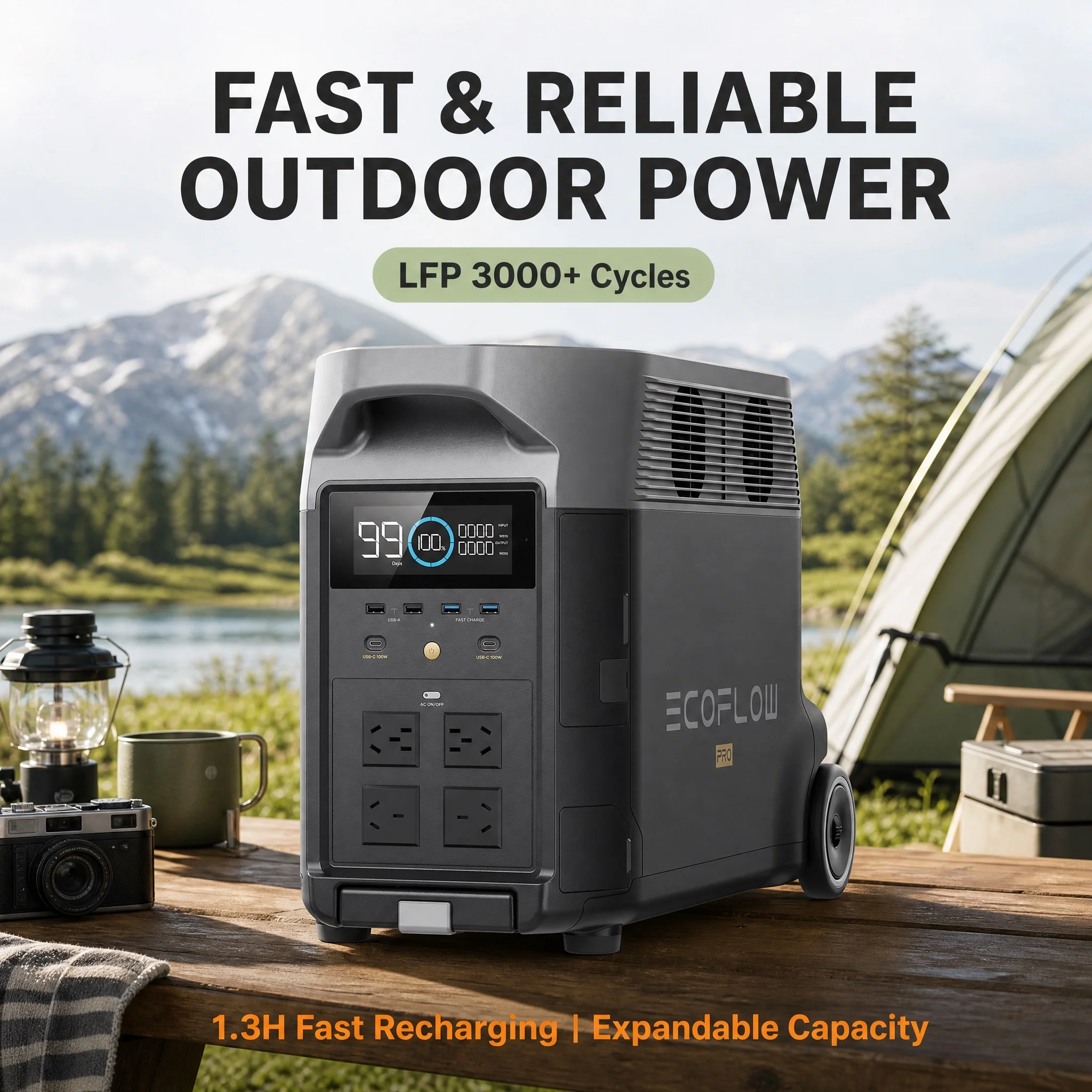 ECOFLOW DELTA 2 Portable Power Station, 1.3H Full Charge LFP Battery 500W Max Solar Generator for Home Emergency Outdoor Camping