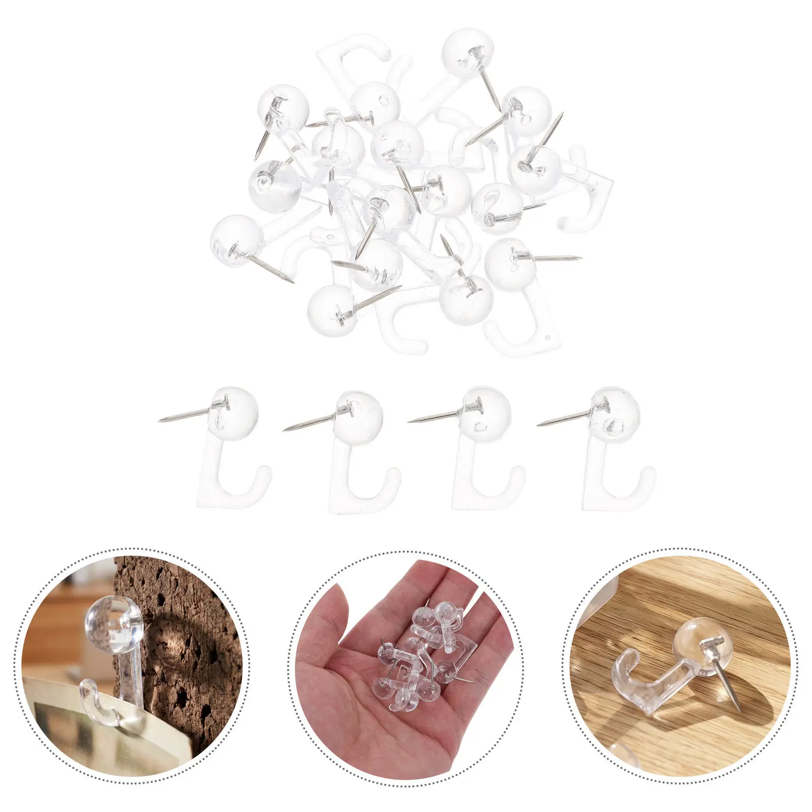 20Pcs Clear Plastic Push Pin Hooks Thumb Tacks for Poster Boards Cork Board Organization Office Wall Decor Clear Pushpin Tacks