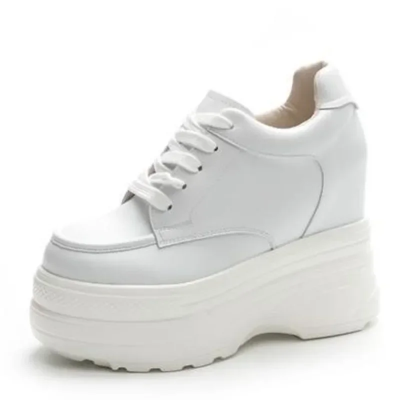 

High quality 11cm New Genuine Leather Platform Wedge Comfy Women Boots Spring Autumn Chunky Sneaker Breathable Slides Shoes