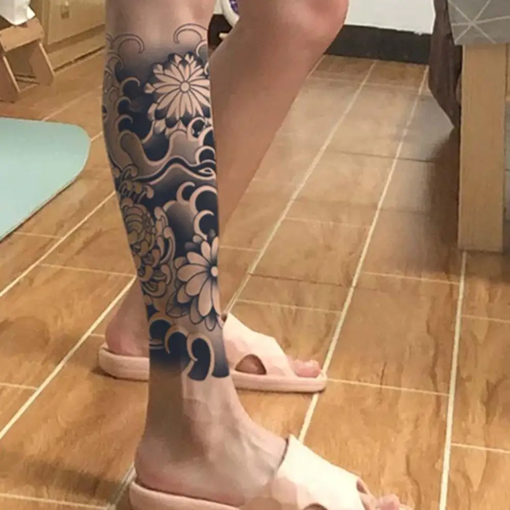 Tatuagem de flores de meia manga estilo japonês, semanas temporárias impermeáveis, realista, duradoura, tatuagem semi-permanente, N5I8, 1-2