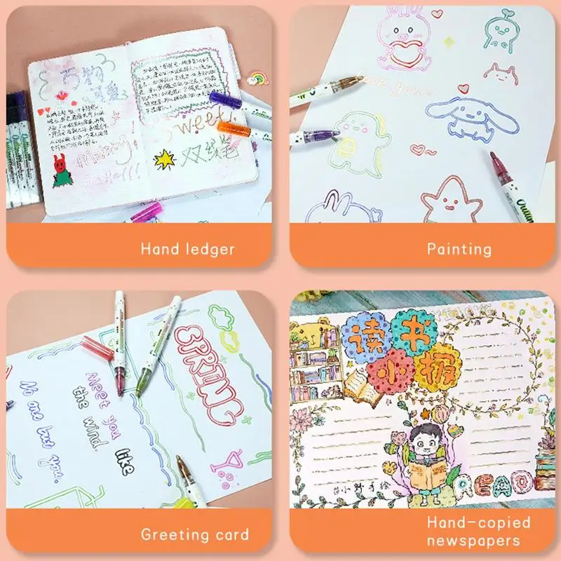 علامة الخطوط العريضة الذاتية ، خط مزدوج الفن خربش القلم ، لوازم اللوحة للرسم ، خربش الخردة ، صنع بطاقة الحجز ، لتقوم بها بنفسك ، 8 قطعة