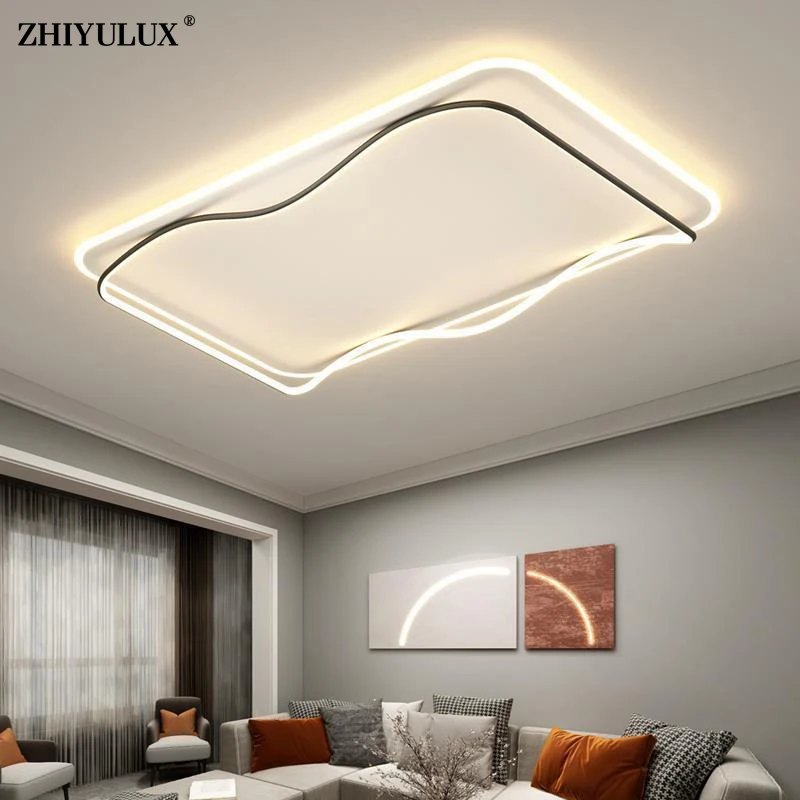 

Remote Dimming Black White Gold New Modern LED Chandelier Lights Living Dining Room Ceiling Bedroom Hall Lamps Indoor Lighting