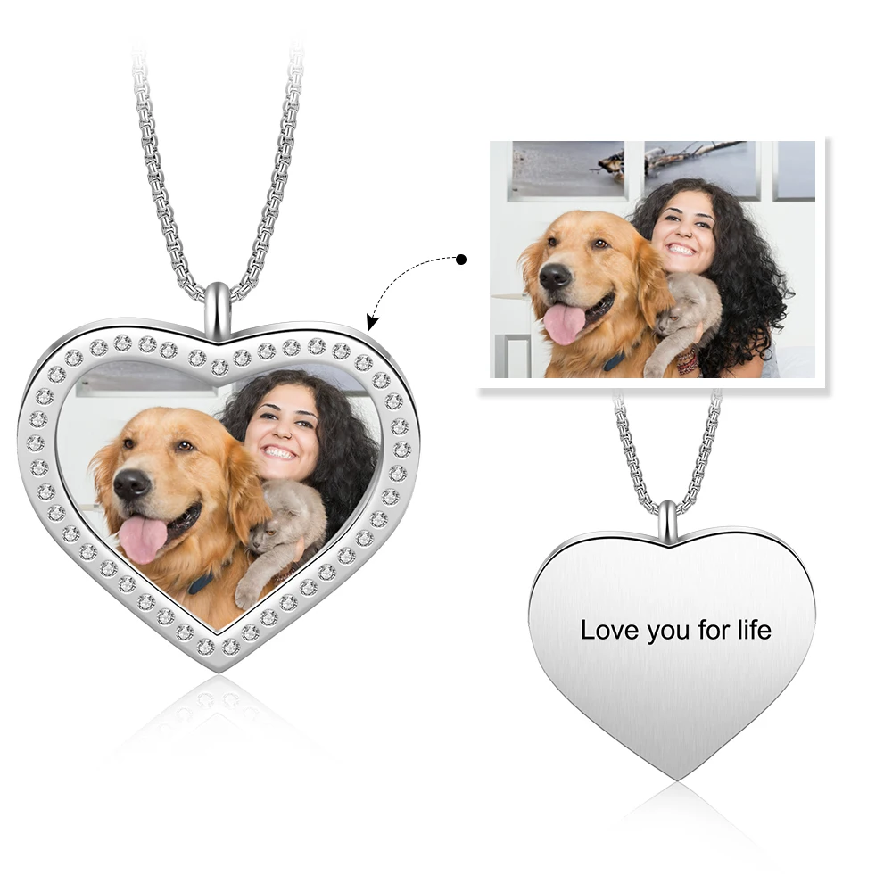 

Personalize Photo Necklace with Diamonds Heart Pendant Picture Memorial Anniversary Birthday Mothers Day Mom Gifts Keepsake