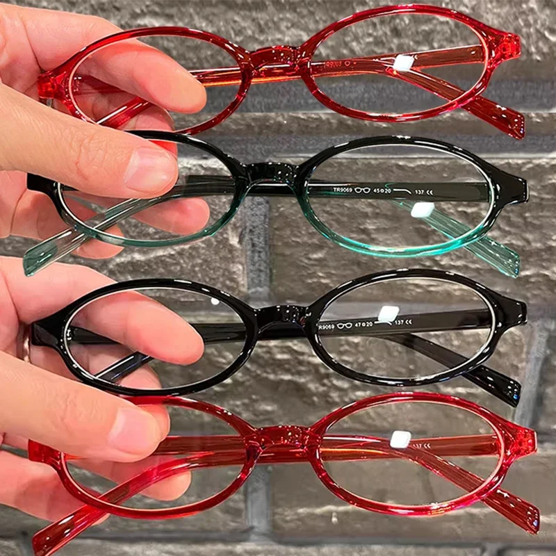 Retro Oval Glasses Women Girls Y2K Red Green Frame Glass Eyewear Decorative Computer Anti-blue Eyeglasses with Seaside Driving