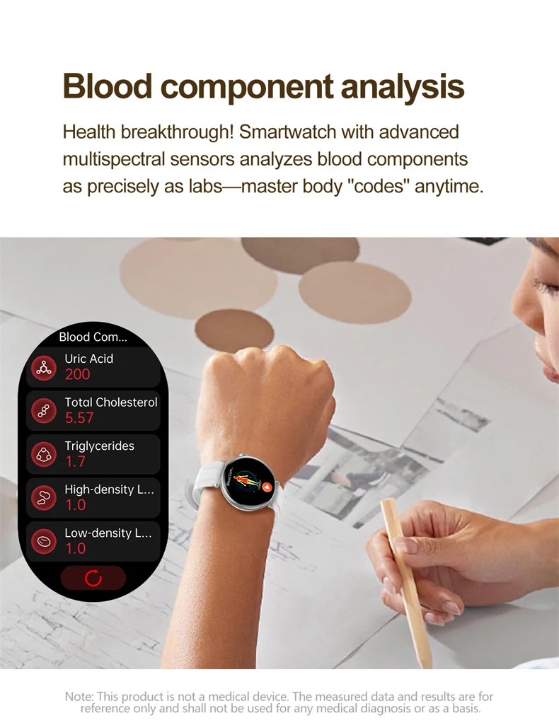 Damen-Smartwatch mit 1,32-Zoll-AMOLED-Bildschirm, Anruffunktion, EKG, Sportuhr, Blutdruckmessung, Mikro-Physikalische Untersuchung, KI-Zifferblatt, Damen-Smartwatch – Detail 15