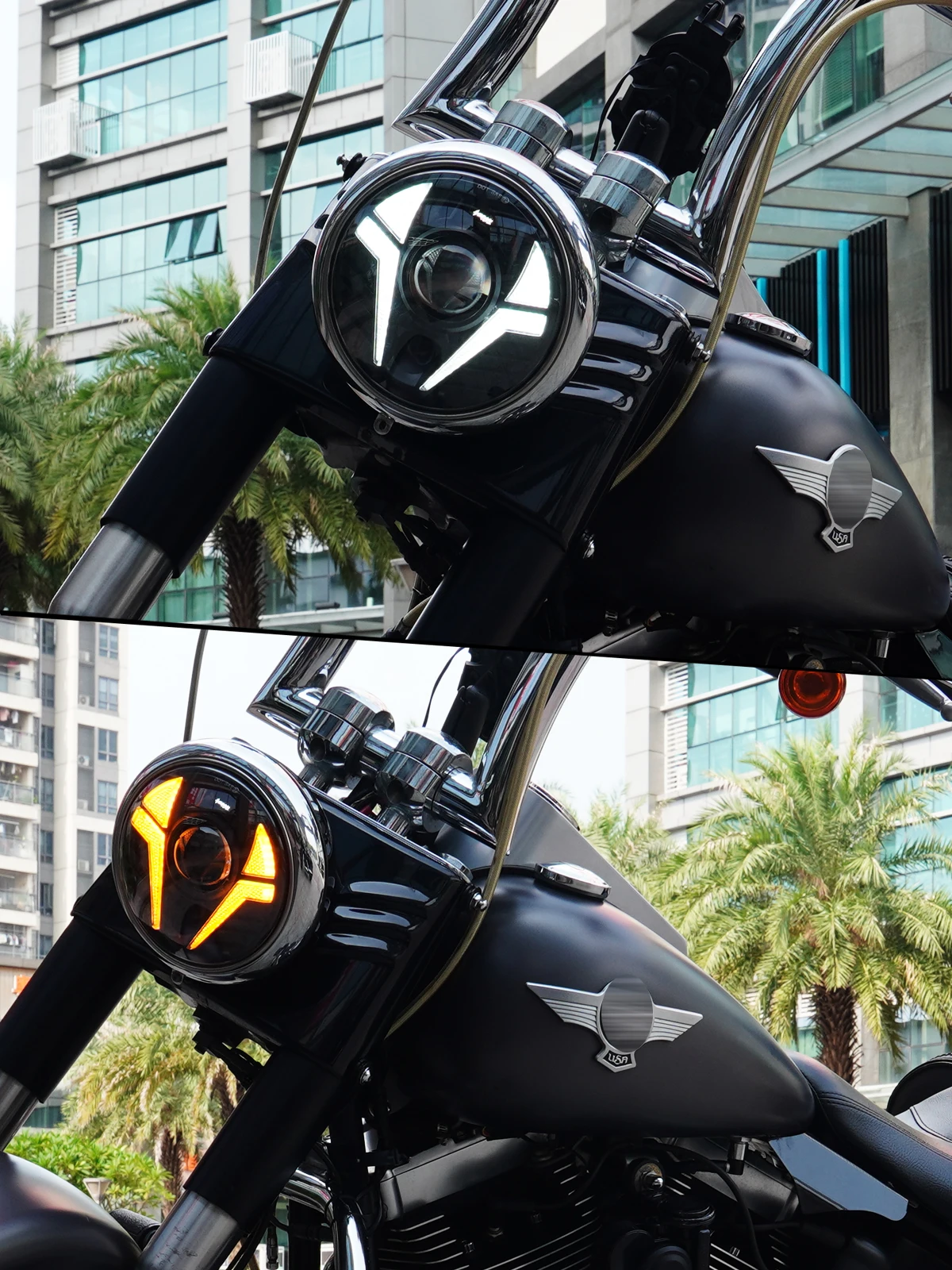 5.75inch LED Motorcycle Headlight White DRL Amber Turn Signal Compatible with Wide Glide Indian Scout XG500 XG750 48 883 72