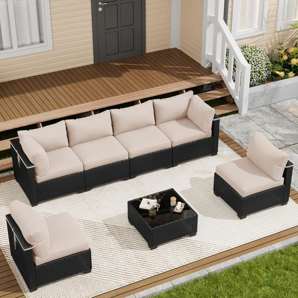 

7 Piece Outdoor Patio Furniture Set, Outdoor Sectional Sofa, Wicker Rattan Patio Furniture, Patio Conversation Set