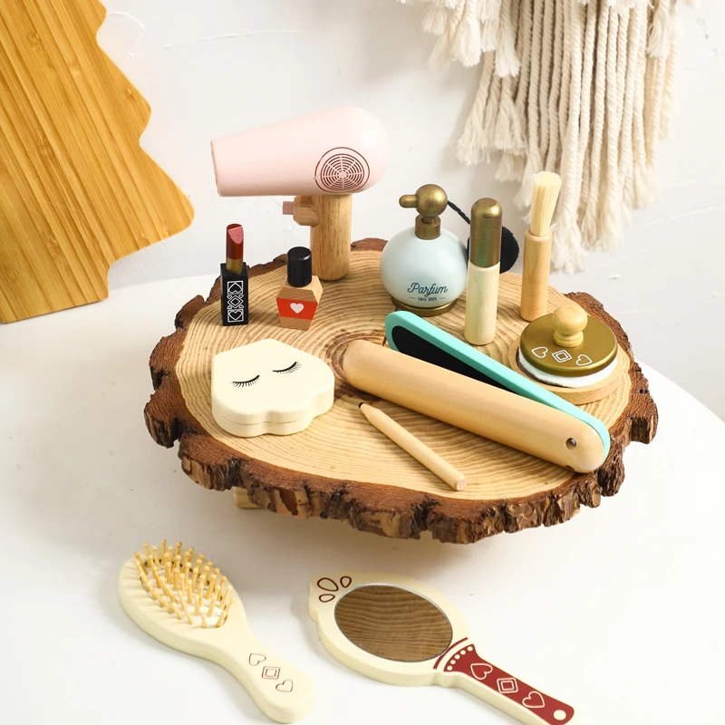 Ragazze simulazione di legno Set di trucco per bambini bambini educazione Montessori gioca custodia cosmetica giocattoli regalo ragazze gioco rossetto borsa di bellezza