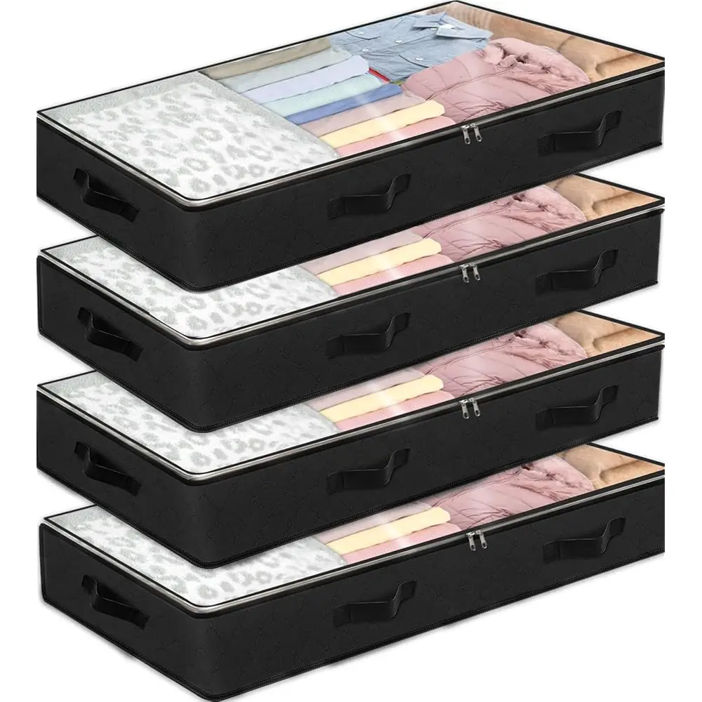 4 Pack Under bed Storage Containers, 90L Large Capacity Bedroom Closet Organizers and Storage Bins Foldable Underbed Storage