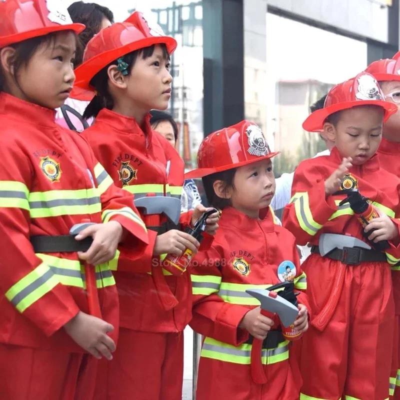 Red Fireman Sam pompiere Costume Cosplay per bambini ragazzi ragazze Halloween natale regalo di compleanno Fire Dept uniforme abbigliamento