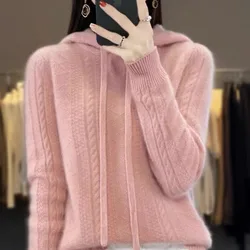 Autumn And Winter Women's New Knitted Hooded Sweater Casual Wool Temperament Long Sleeve Bottoming Shirt