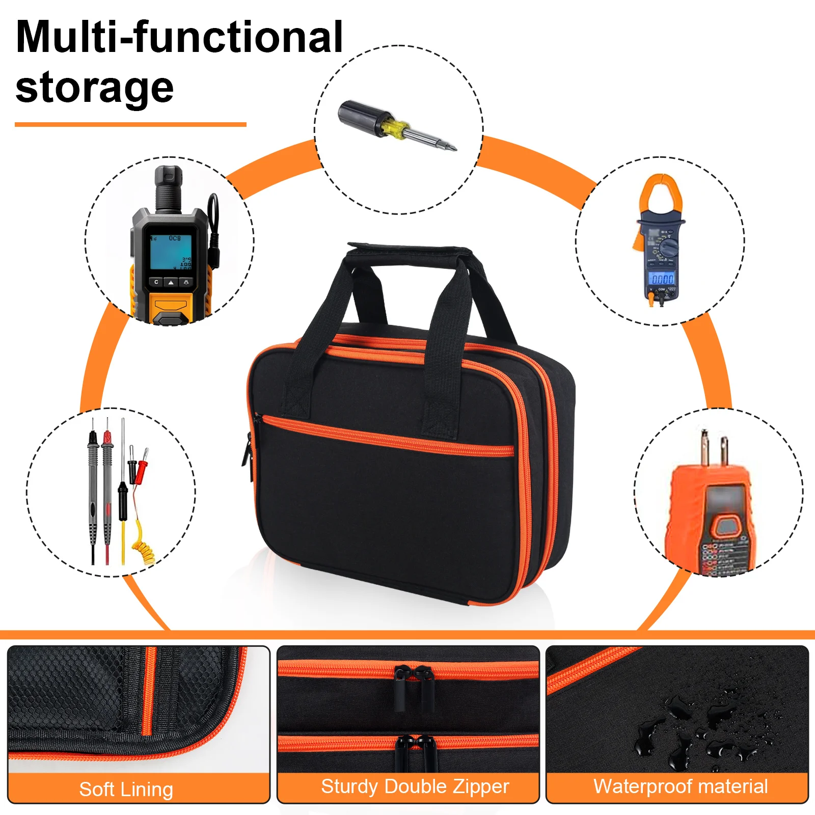 Digital Multimeter Case Bag Compatible with ET310 AC Circuit Breaker Finder Double Layers Circuit Tester Storage Organizer Kit