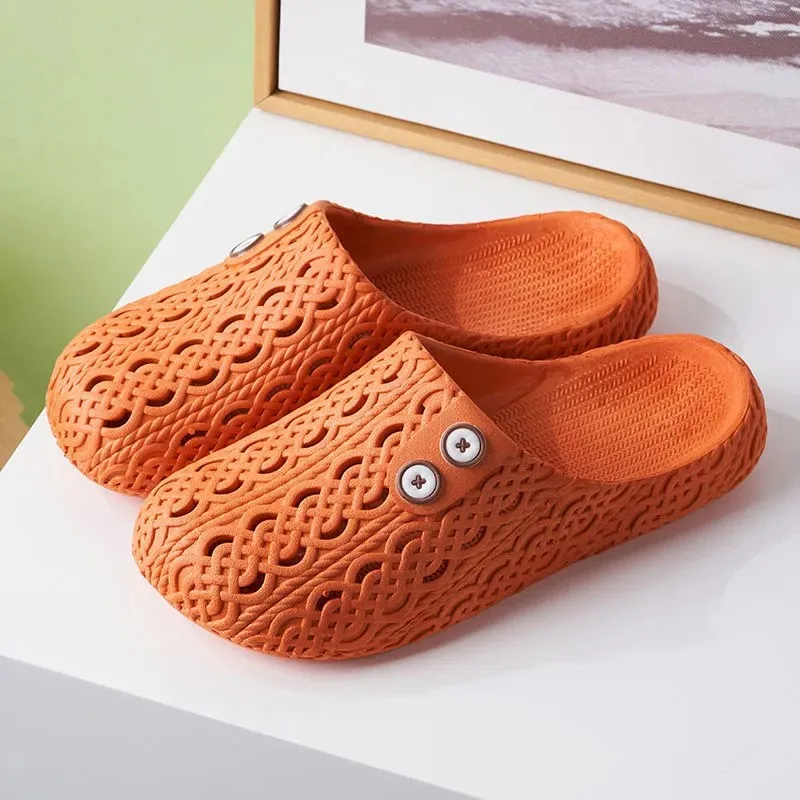 Women\'s Slippers Summer Home Wearing Baotou Sandals Bathroom Shower Anti Slip Soft Soles Holes Foreign Trade