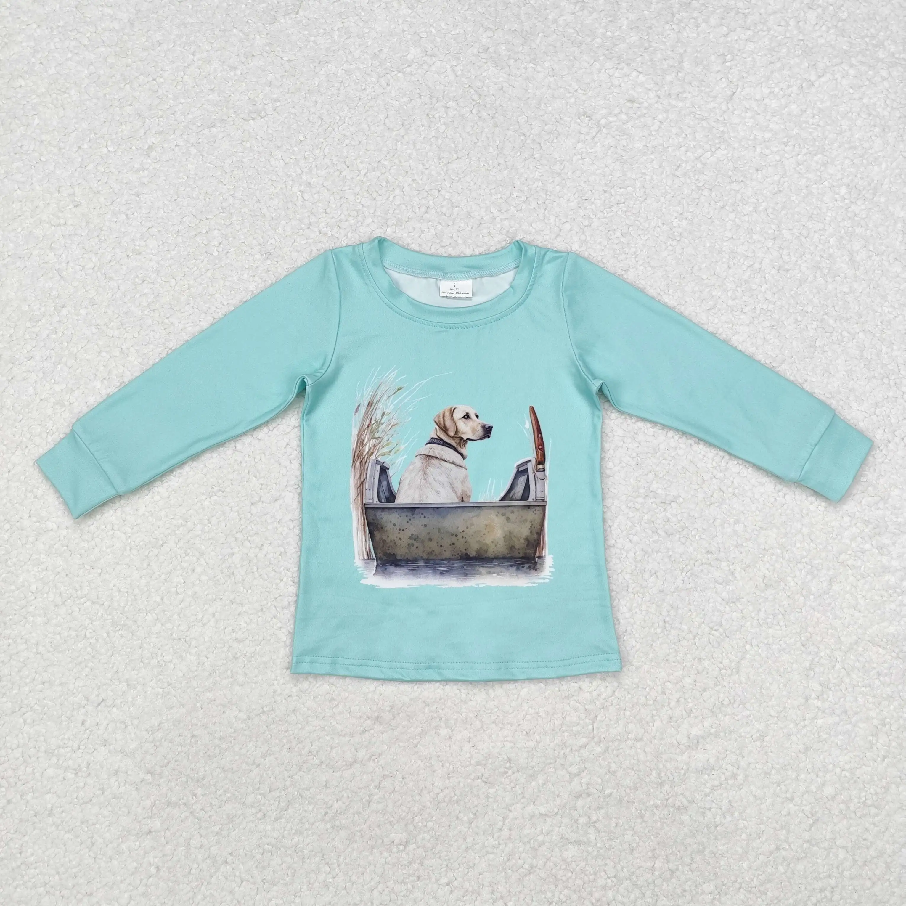 

z1126-13 BT0896 Wholesale New arrival baby boy clothes Puppy blue green long sleeve top Summer Boutique kids clothes boys tops