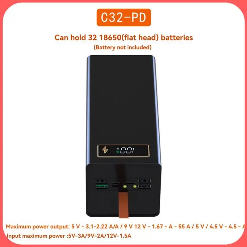 

A76I-32X18650 Чехол для аккумулятора Powers Bank Case Пластиковый корпус Чехол для более быстрых зарядных устройств для аккумуляторов 18650, съемный дизайн
