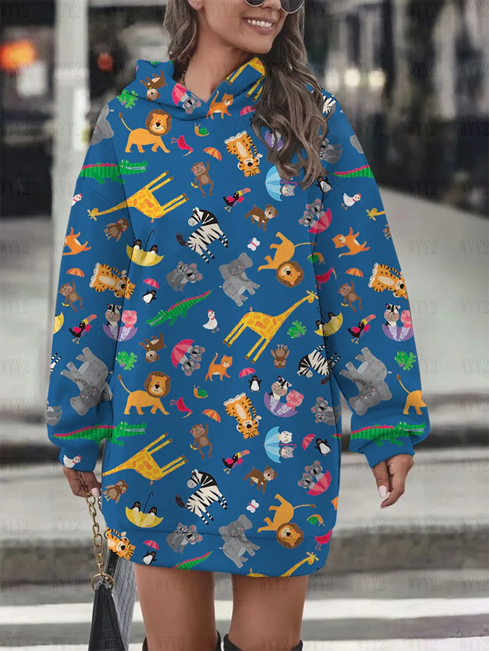 Sweat à capuche à manches longues pour femmes, motif de dessin animé Floral imprimé, robe pull à la mode, Style collégial