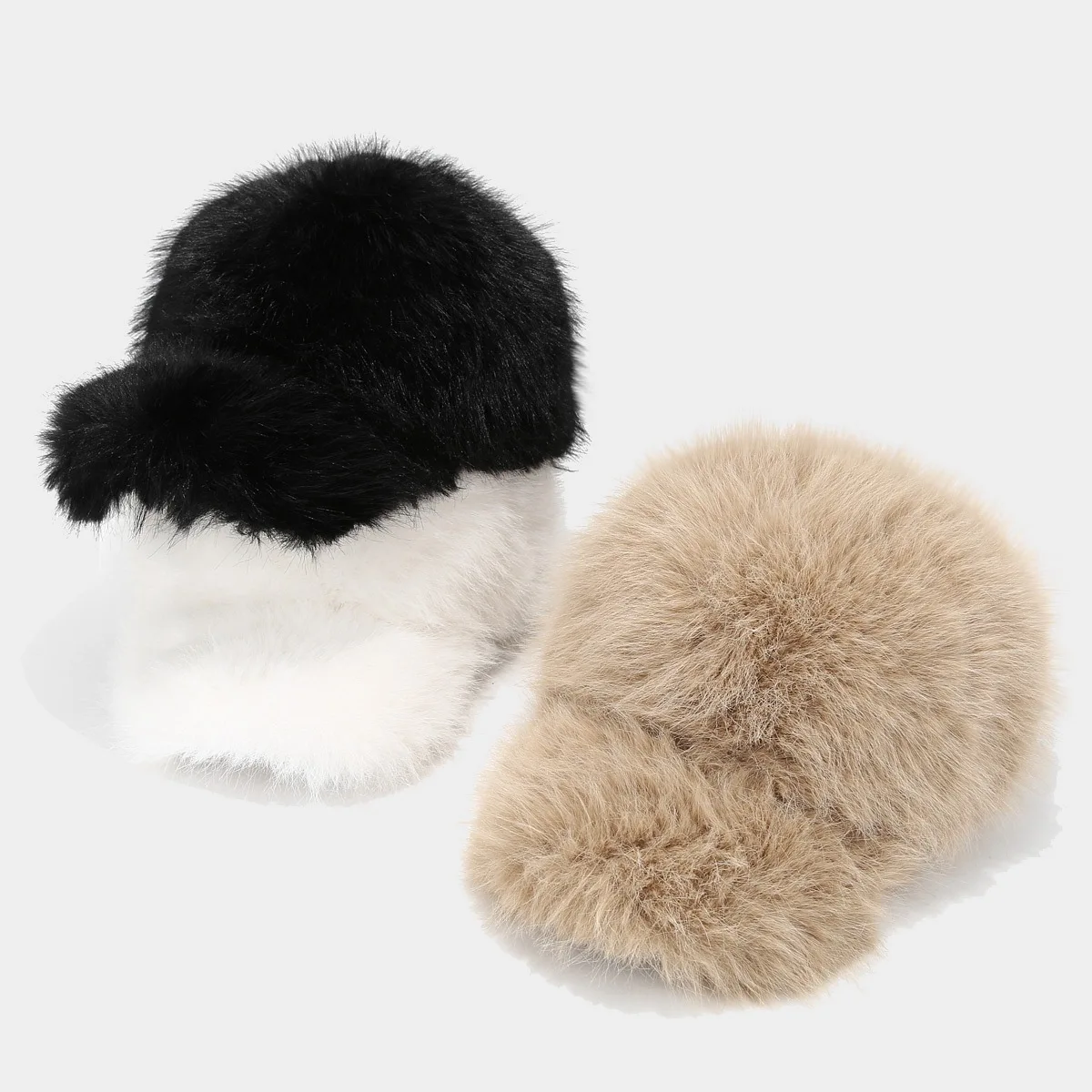 Winter solid color thickened imitation fox fur warm baseball cap cold-proof fluffy cap