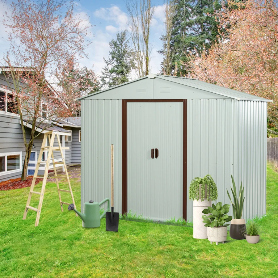 8ft x 4ft Outdoor Metal Storage Shed with metal foundation White Upgraded Version W540S00082 For Garden, Backyard, Patio