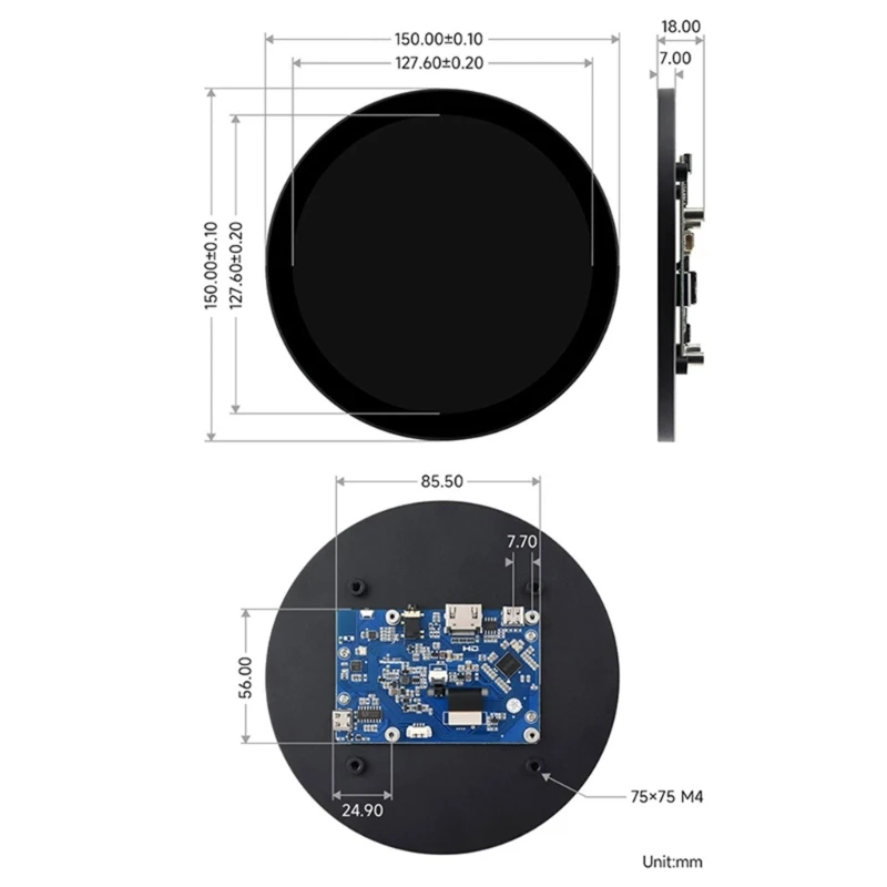 شاشة لمس مستديرة 5 بوصة 1080x1080 IPS LCD شاشة متوافقة مع USB TypeC