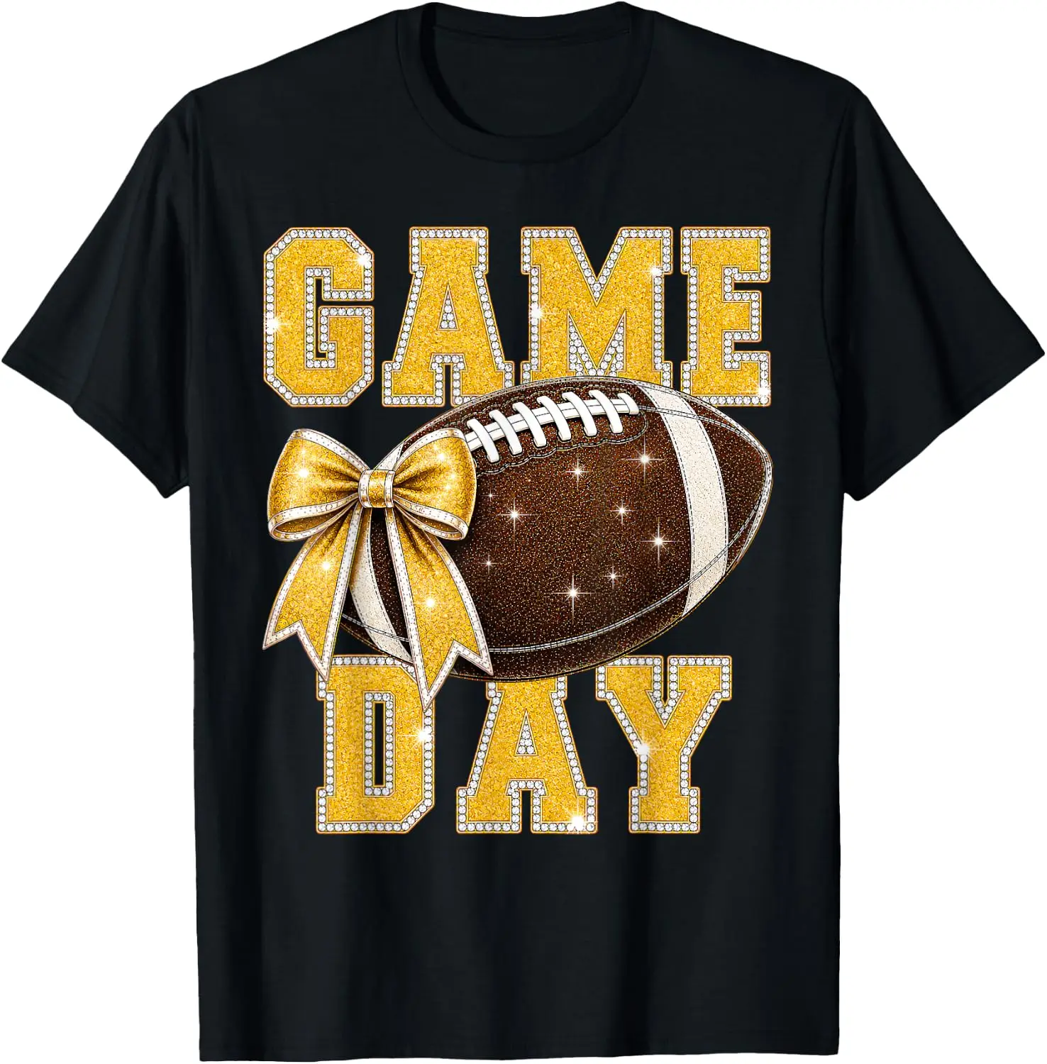 Game Day Season Football Mom Gold Vibes Cheer T-Shirt Men Women Unisex Novelty Graphic T‑Shirt, Classic Crew Neck 100% Cotton Tee, Lightweight Anti‑Pilling Breathable Casual Tops, Year‑Round Daily Outfit, Holiday Birthday Present Tee for Friends Family