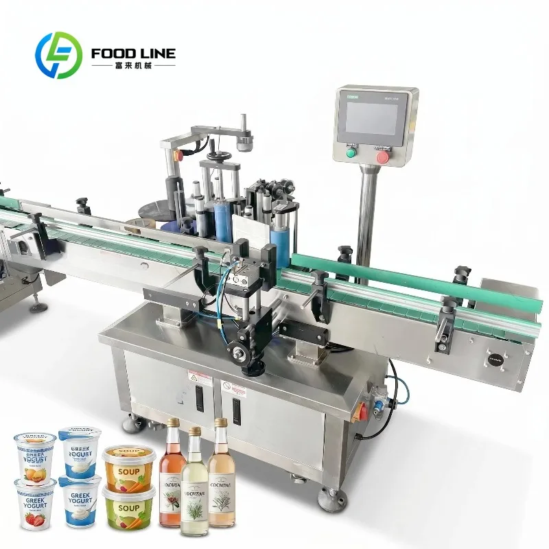 Round Bottle Labeling Machine for Plastic Greek Yogurt and Soups, Automatic Cylindrical Labeler for Bottled Cocktails