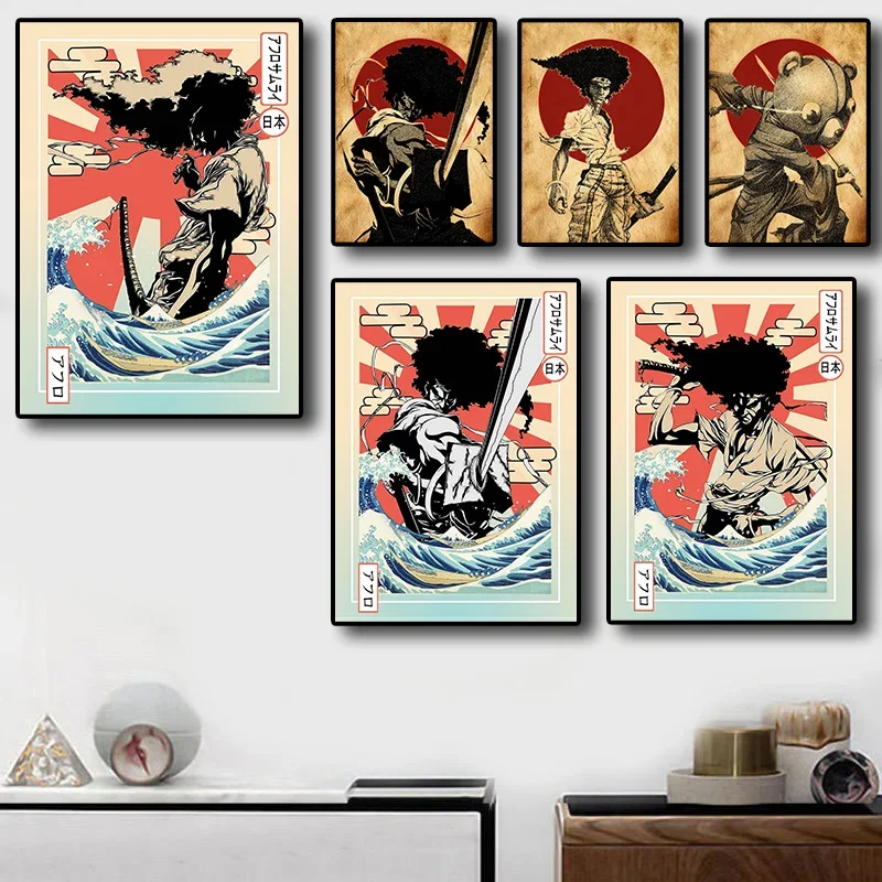 Japan Anime Classic Retro Painting Abstract Art Home Decor Afro Samurai Picture Study Room Living Cafe Wall Decor Canvas Posters