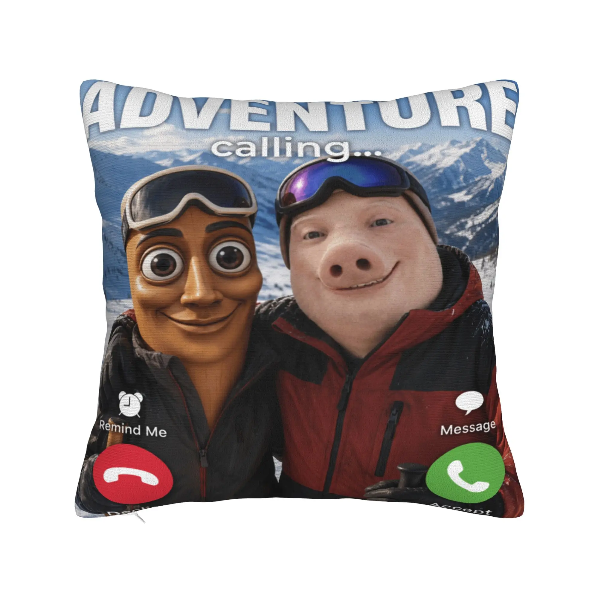 Winter Downhill Ski Trip John Pork Tung Sahur Calling Meme Pillow Cover  Cushion Cover Pillow Case For Living Room Bed Chair
