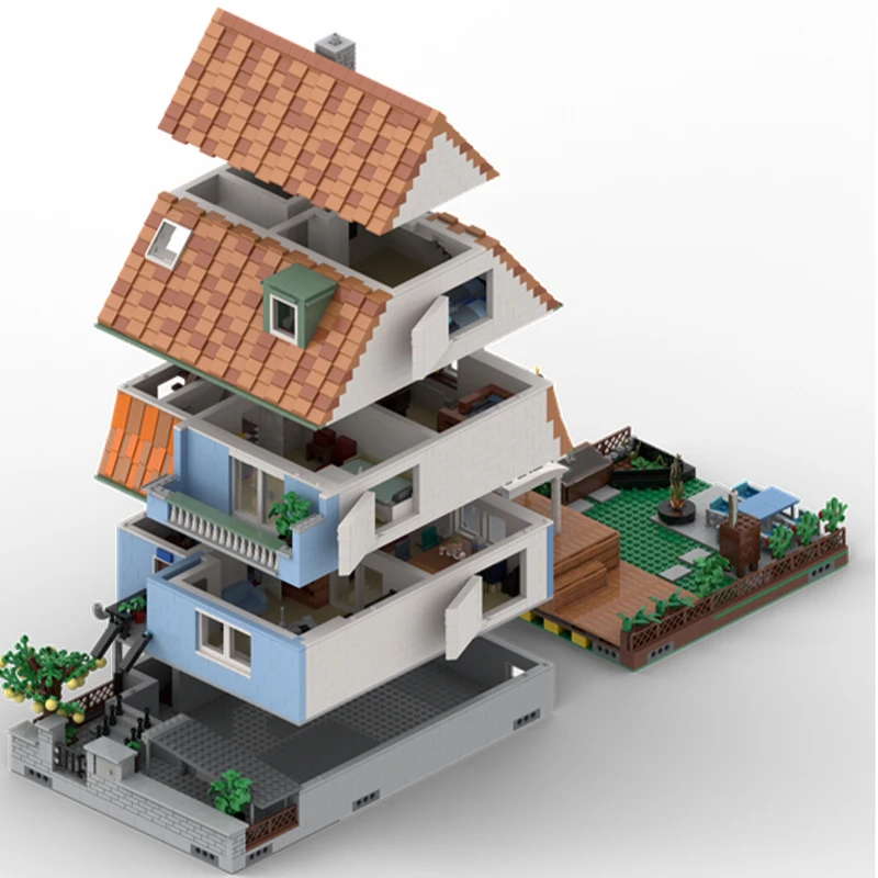 6658 pezzi MOC Terraced Family House Collezione di edifici modulari Blocchi di costruzione fai da te Regali di Natale Decorazione della stanza Giocattoli per ragazze