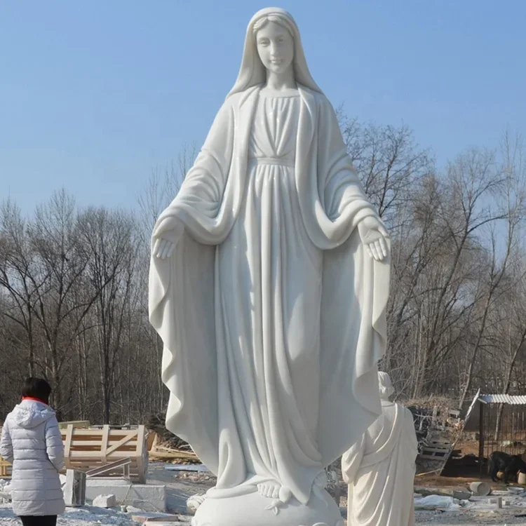 Carved Outdoor Decoration White Marble Virgin Mary Statue