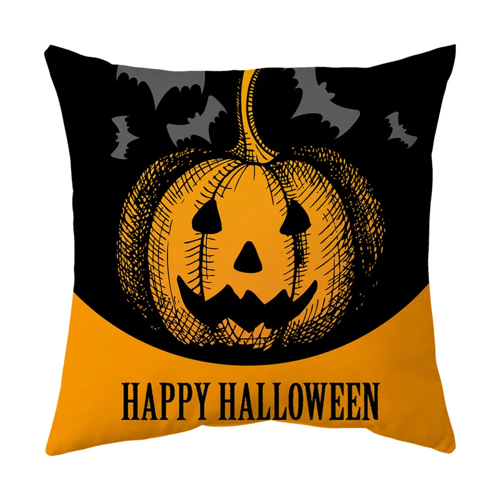 Single Sided Printed Halloween Thriller Sofa Pillow Cover Personalised Peach Pom Pom Home Textiles