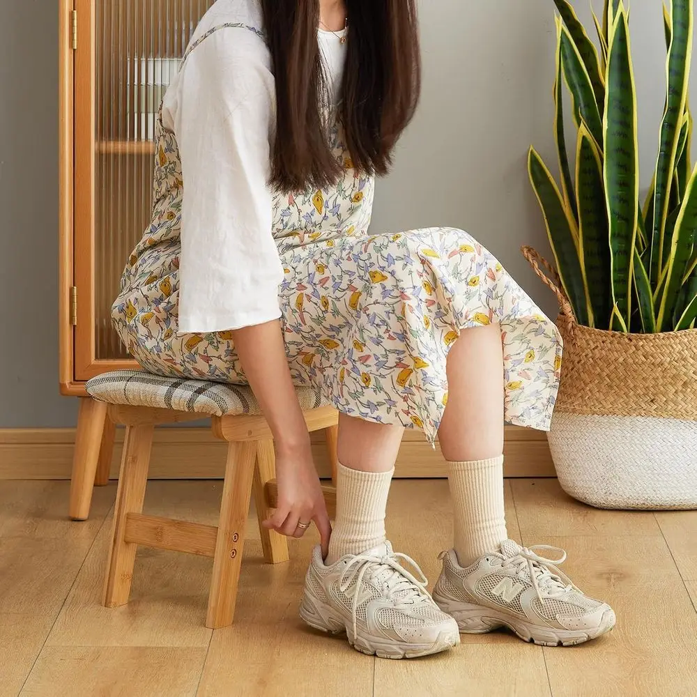 Stool Ottoman oot Rest Under Desk,Small Stool or Living Room, Bedroom and Kitchen (Natural Legs - Stripes Stool Surace)