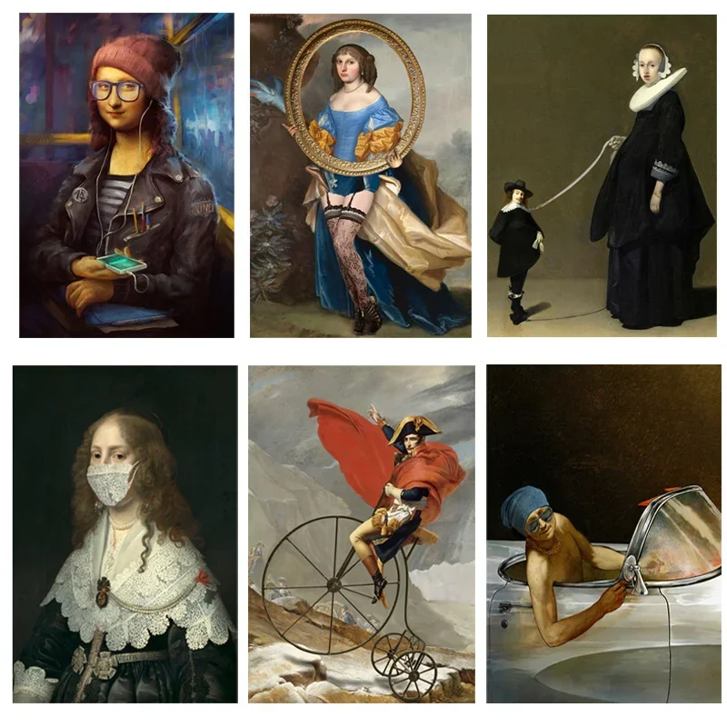 Retro Medieval Character Poster Napoleon Mona Lisa  Aristocratic Woman  Canvas Painting  Abstract Art Figure Painting