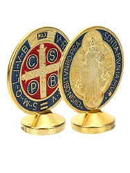 2Pcs Metal Alloy Saint Benedict holy Medal Desktop Ornaments Decoration Memorial Cross Jesus Sculpture Unique Decor