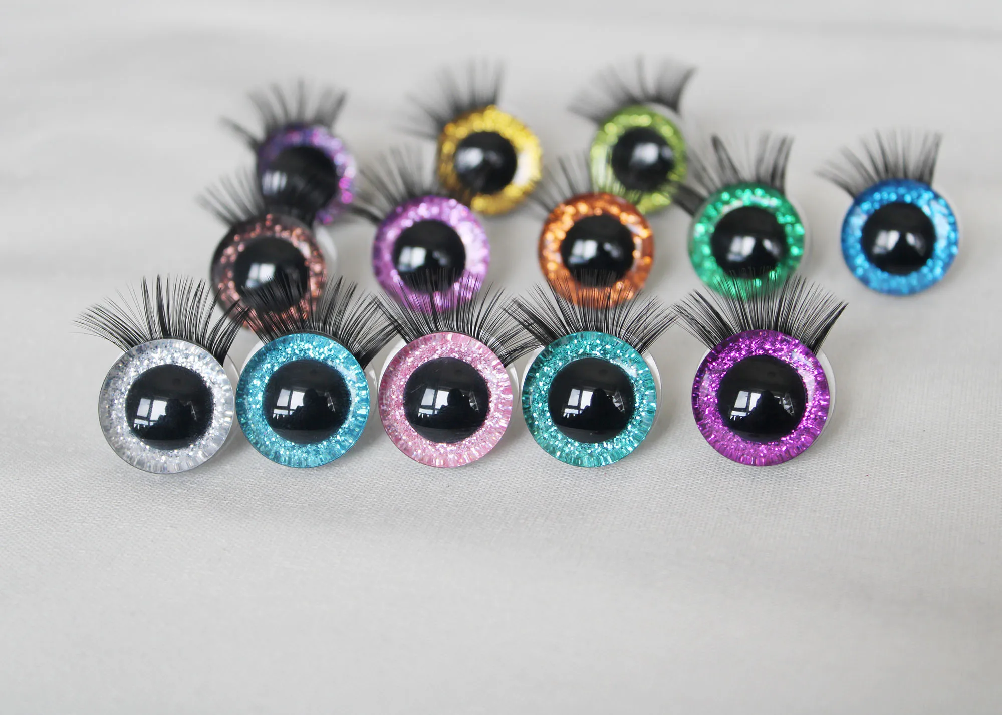 20set/lot  customization new N19-9mm 12mm-14-16--18-20-24mm 30mm 3D  glitter toy eyes WITH EYELASH TRAY + washer for  diy