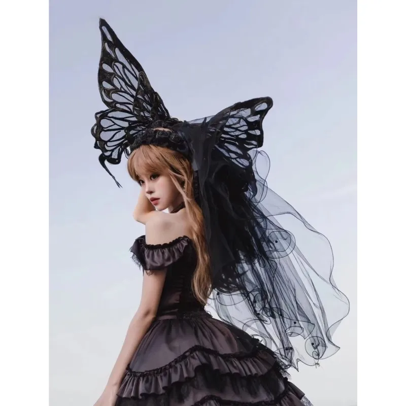 Handmade Lace Embroidery Butterfly Wings Shooting Props Lolita Black White Diffuse Exhibition Cosplay Party Back Decoration