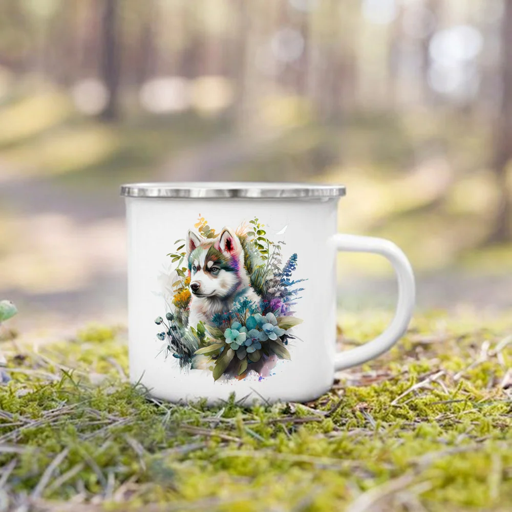 NONE Dackel Bulldogge Grenze kollision olden Retriever gedruckt Emaille Tasse kreative Kaffeetasse Camping Griff Tasse Geschenke für Hunde liebhaber 7