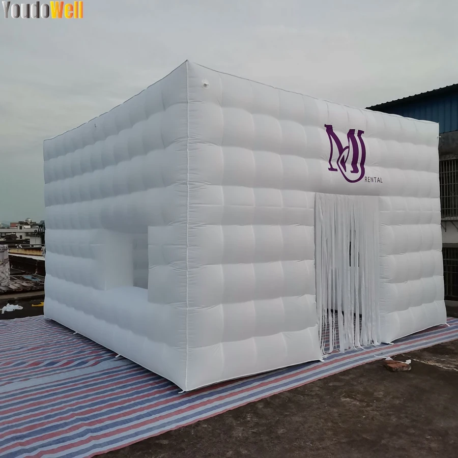 

White 4.8mx4.8mx3.2m Inflatable Air Cube Tent For Outdoor Honey Housed Finished LED Lights Exhibition Showroom For Party Events