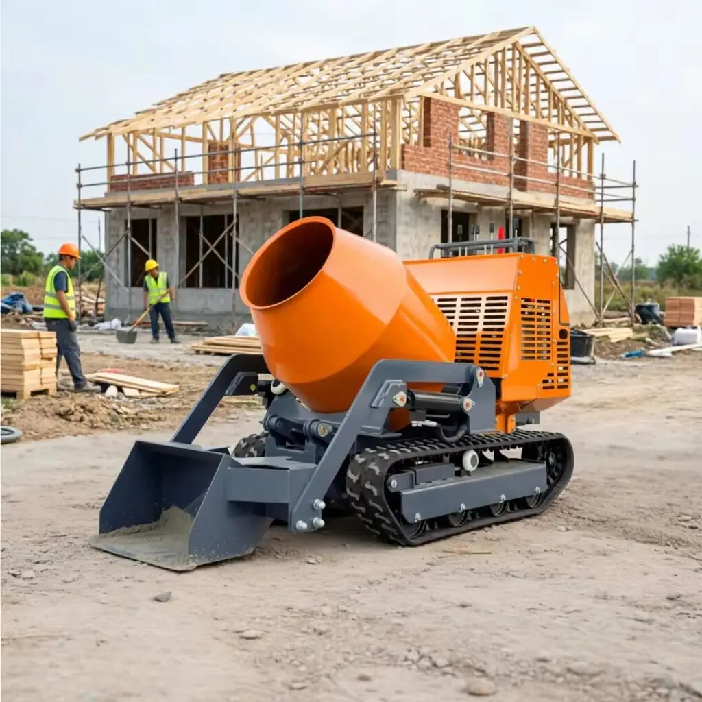 Hot sales All Terrain Diesel Crawler Self Loading Concrete Mixing Drum Anti-slip Track Mountain Complex Job Site Mix Equipment