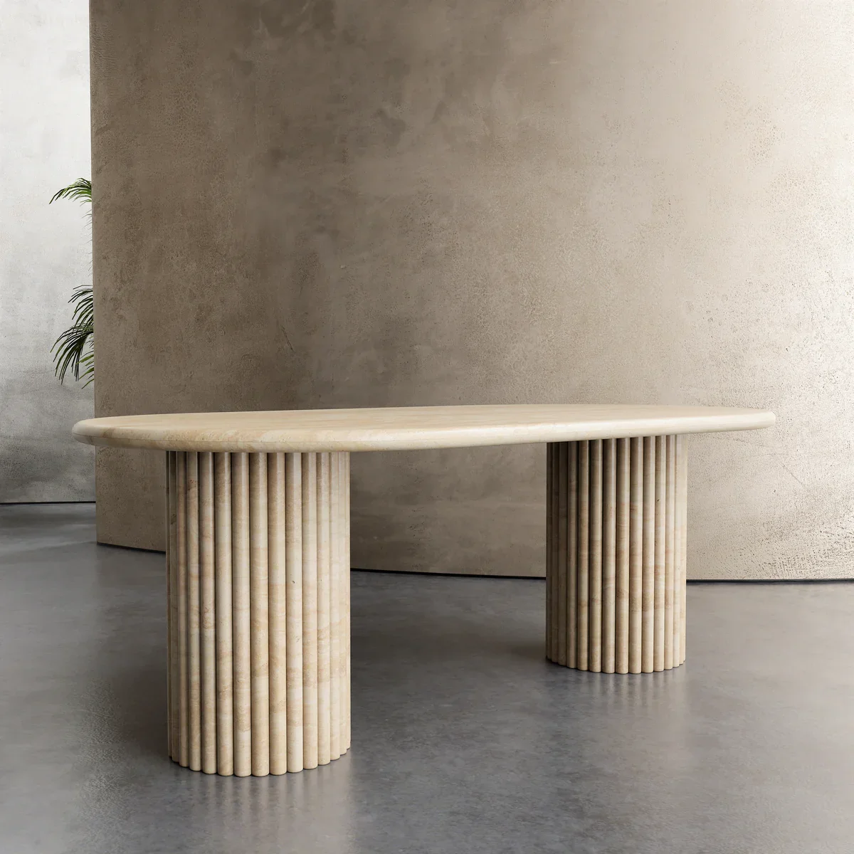 -ForLuxury Customized Beige Travertine Dining Table Stone Furniture Dining Table Fluted Oval Marble Travertine Dining Table&