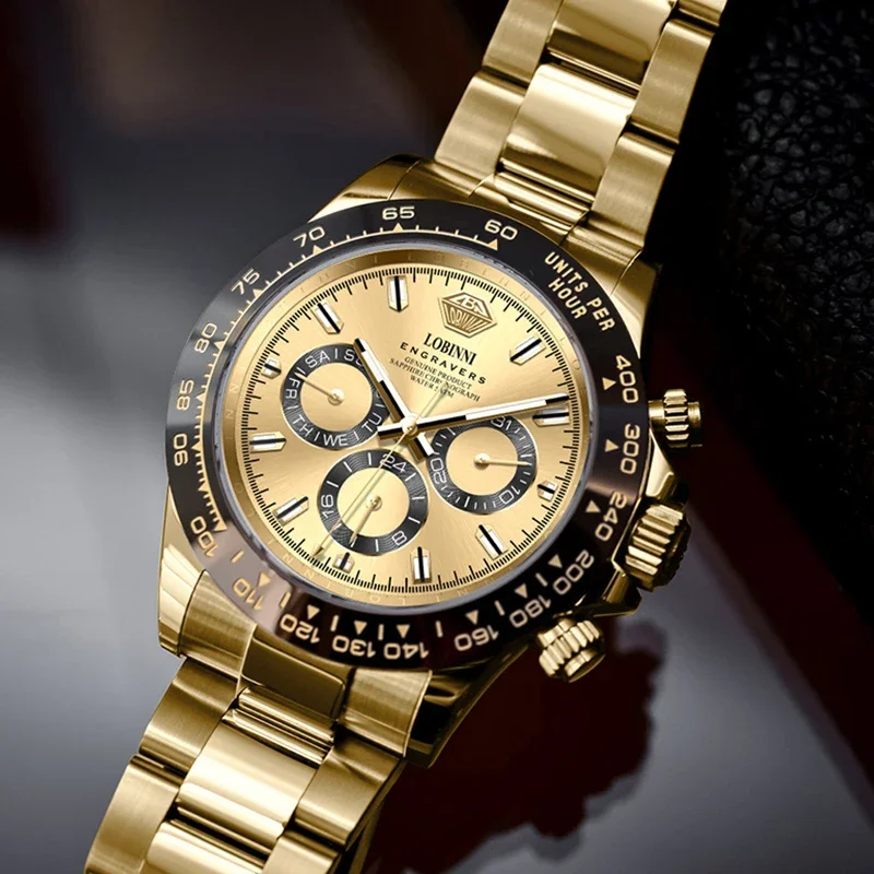 LOBINNI19028 New Men's Mechanical Watch JHB16 Automatic Mechanical Movement Sapphire 50M Luminous Stainless Steel Men Wristwatch