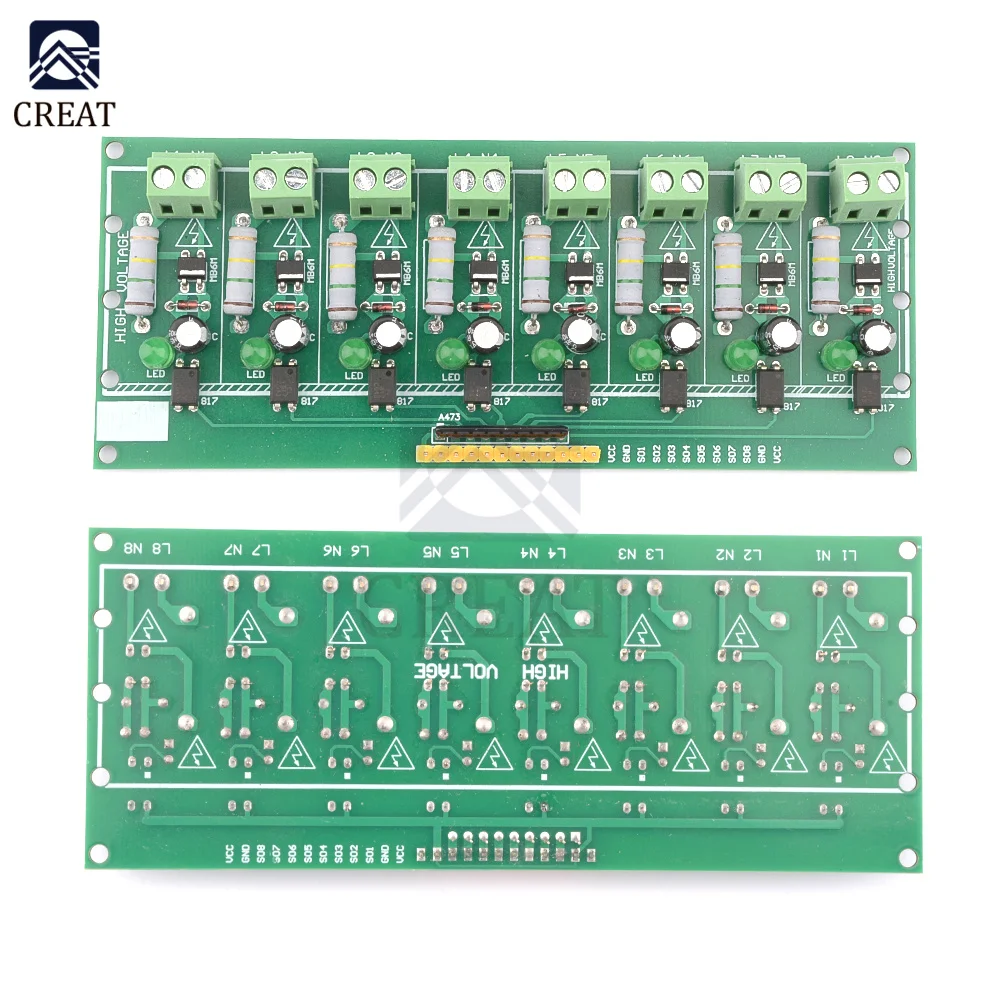 AC 220V 8 Channel MCU TTL Level 8 Ch Optocoupler Isolation Test Board Isolated Detection Tester PLC Processors Module