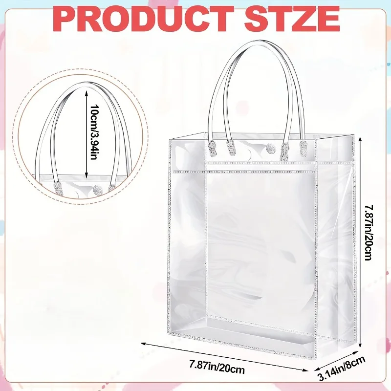 Bolsa de regalo de plástico transparente con asa, embalaje de regalo de PVC reutilizable, bolso portátil para fiesta de cumpleaños y boda, 5/10/20