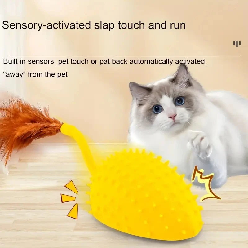 Interactive Cat Toys Remote Control Electric Cat Toy Mouse Motion Activated Automatic Moving Mouse with Feather Tail and Light