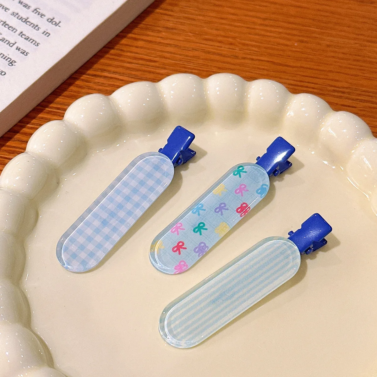 3個/スイートゼリーストライプチェックスターリボンヘアクリップ、ガーリッシュハート前髪、ショートヘアクリップ、メイクアップヘアクリップ、ヘアアクセサリー