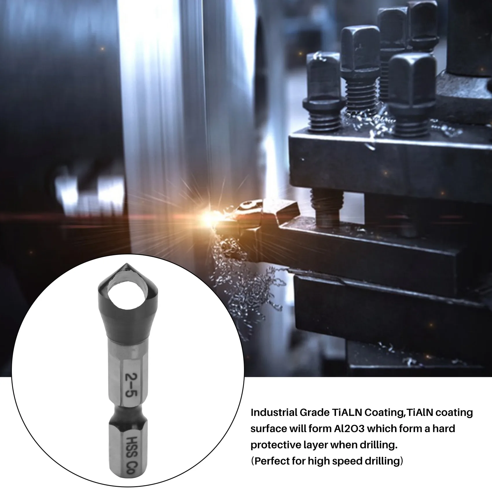 A20F-HRC89 Tialn Coating 1/4Inch Hex Shank Countersink Drill Bit HSS-Co M35 Cobalt Deburring Chamfer Drill Bit