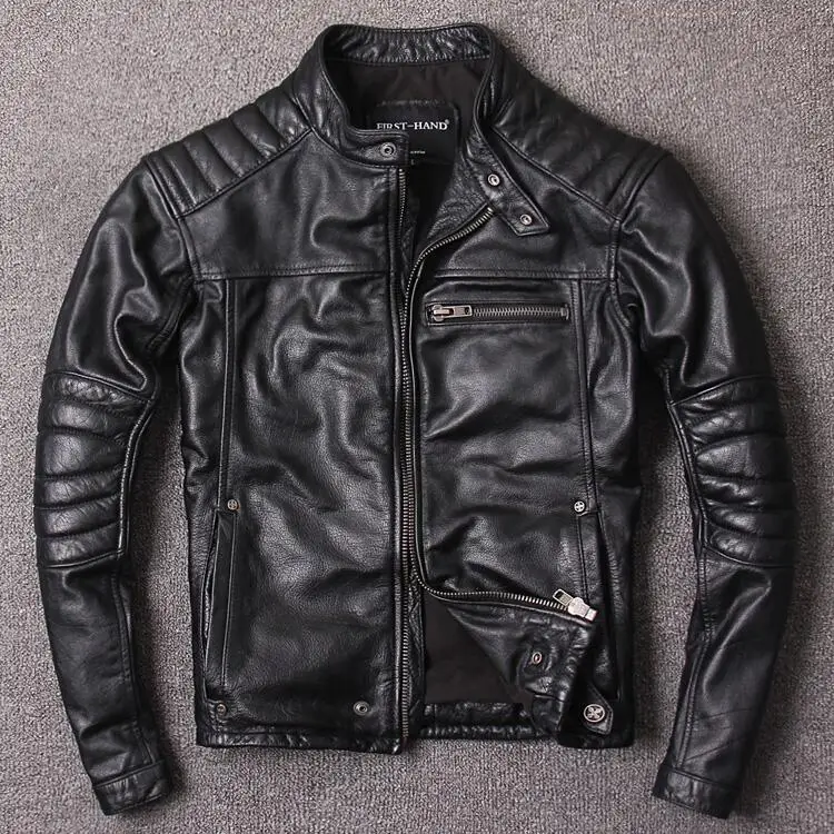 

2025 new leather jacket top layer 100% cowhide leather men's stand-up collar slim motorcycle clothes autumn and winter models